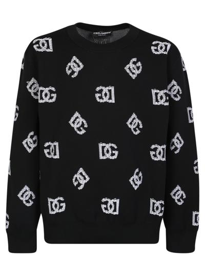 Shop Dolce & Gabbana Dg Jacquard Monogram Sweater In Black