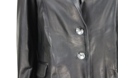 Shop Barba Napoli Soft Leather Blazer Jacket With 2 Button Closure And Flap Pockets In Black