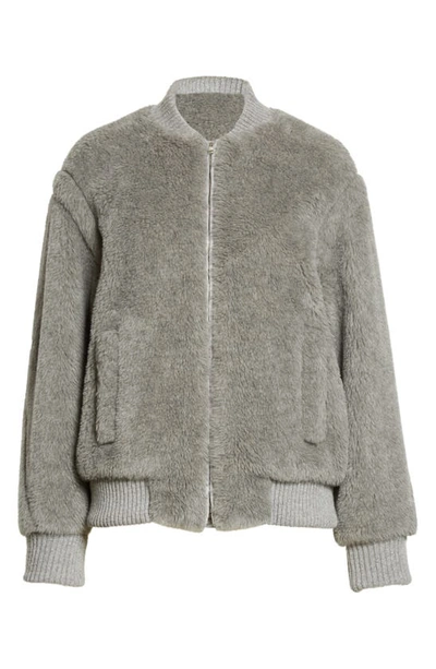 Shop Max Mara Terry Alpaca Blend Bomber Jacket In Light Grey