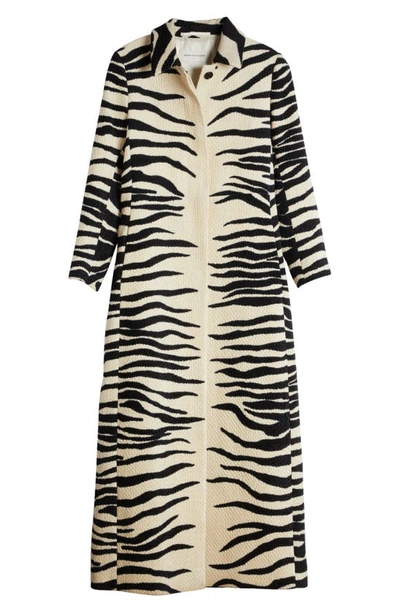 Shop Dries Van Noten Rilke Zebra Stripe Overcoat In Ecru