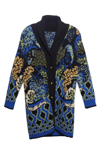 Shop Etro Comet Paisley Wool Blend Sweater Coat In Black 1
