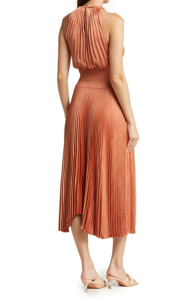 A.l.c Renzo Ii Asymmetric Pleated Midi-dress In Burnt Terracotta