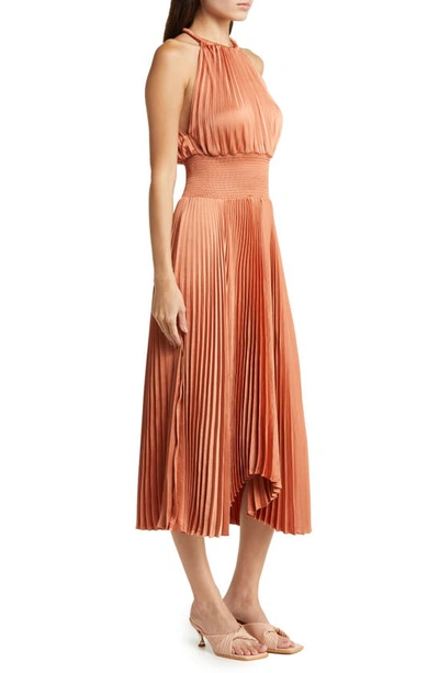 A.l.c Renzo Ii Asymmetric Pleated Midi-dress In Burnt Terracotta
