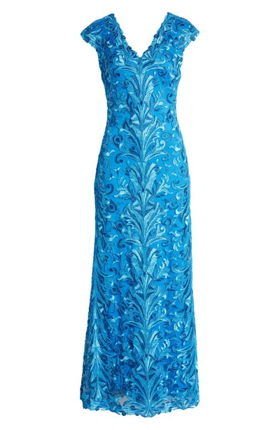 Shop Tadashi Shoji Corded Lace Gown In Ocean Blue
