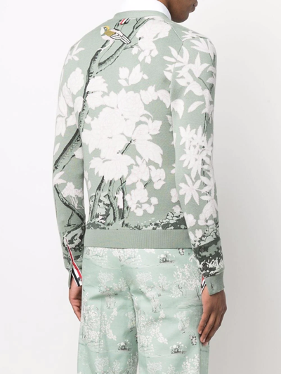 Shop Thom Browne Intarsia-knit Long-sleeve Cardigan In Green