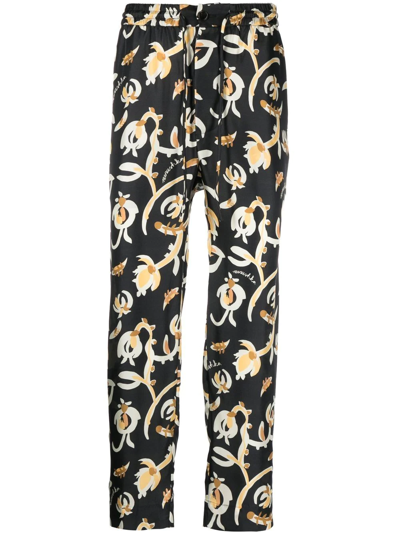 Nanushka Black Jain Floral Print Silk Track Pants In Black