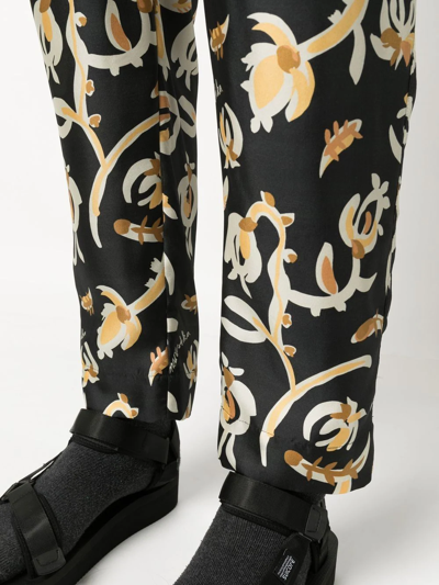 Nanushka Black Jain Floral Print Silk Track Pants In Black