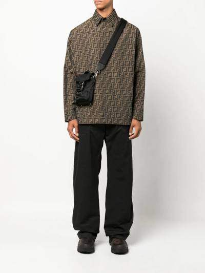 Shop Fendi Monogram-pattern Shirt Jacket In Braun