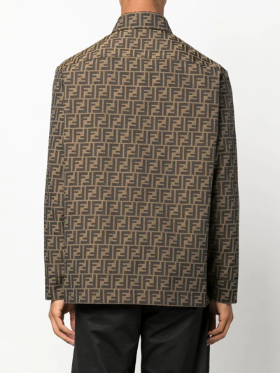 Shop Fendi Monogram-pattern Shirt Jacket In Braun