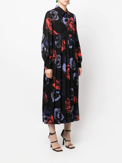 Ferragamo Floral Wool-blend Midi Dress In Schwarz