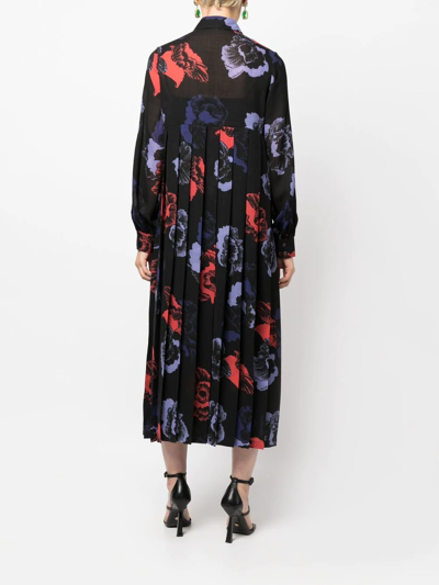 Ferragamo Floral Wool-blend Midi Dress In Schwarz
