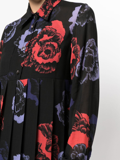 Shop Ferragamo Floral-print Midi Dress In Schwarz