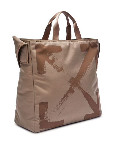 Shop Off-white Arrows-logo Zipped Tote Bag In Braun