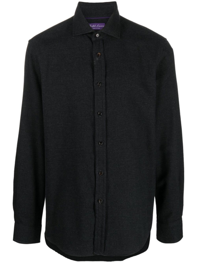 Shop Ralph Lauren Purple Label Plaid Cotton Long-sleeve Shirt In Grau