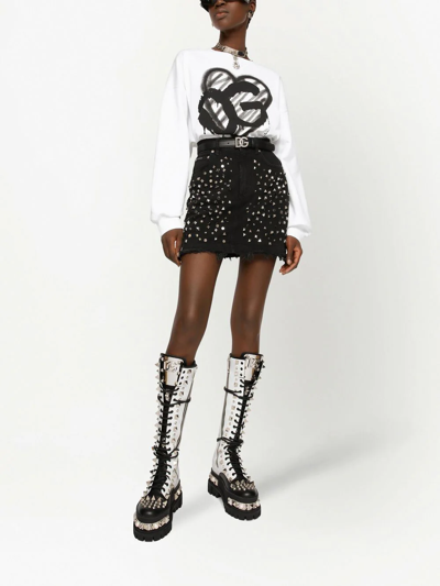 Dolce & Gabbana Studded Denim Mini Skirt In Schwarz