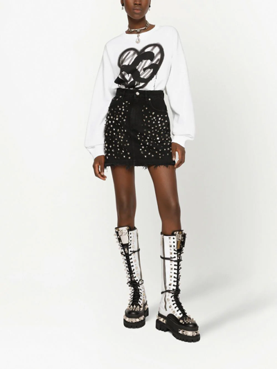 Shop Dolce & Gabbana Studded Denim Miniskirt In Schwarz