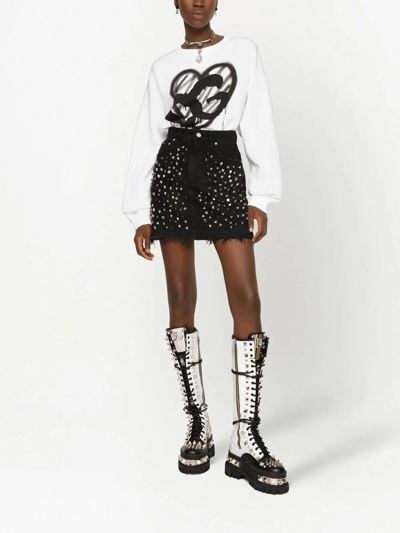 Dolce & Gabbana Studded Denim Mini Skirt In Schwarz