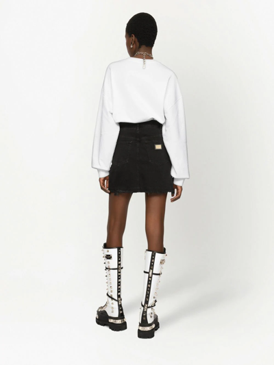 Dolce & Gabbana Studded Denim Mini Skirt In Schwarz
