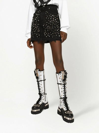 Dolce & Gabbana Studded Denim Mini Skirt In Schwarz