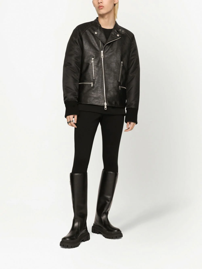 Shop Dolce & Gabbana Contrasting-sleeve Leather Biker Jacket In Schwarz
