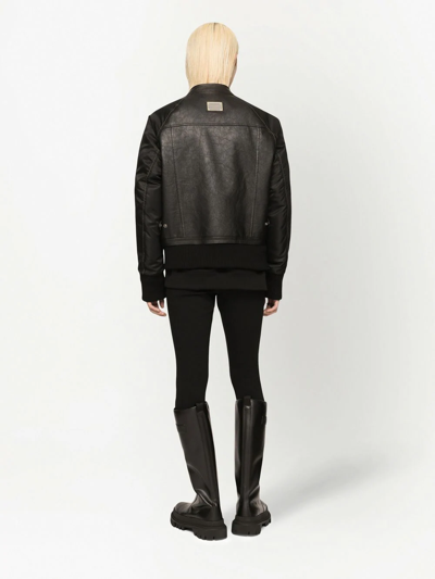 Dolce & Gabbana Contrasting-sleeve Leather Biker Jacket In Schwarz