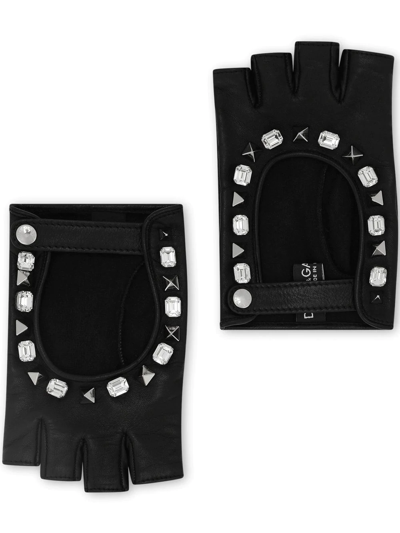Shop Dolce & Gabbana Embellished Fingerless Leather Gloves In Schwarz