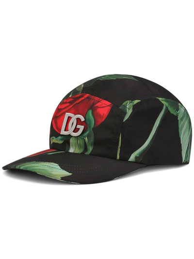 Shop Dolce & Gabbana Rose-print Baseball Cap In Schwarz