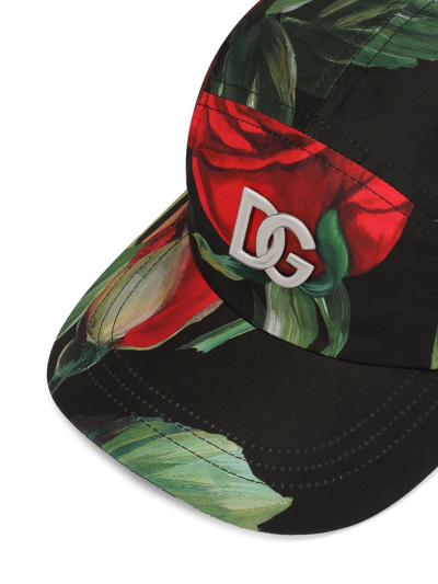 Shop Dolce & Gabbana Rose-print Baseball Cap In Schwarz