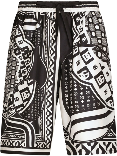 Shop Dolce & Gabbana Motif-print Silk Bermuda Shorts In Schwarz