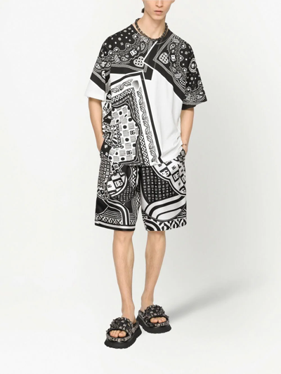 Shop Dolce & Gabbana Motif-print Silk Bermuda Shorts In Schwarz