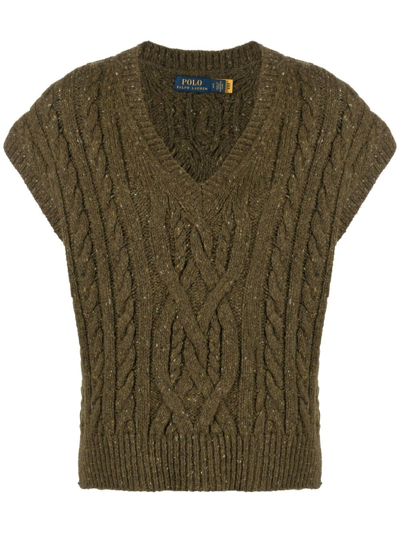 Polo Ralph Lauren Aran Cable Knit Sweater Vest In Olive Donegal | ModeSens