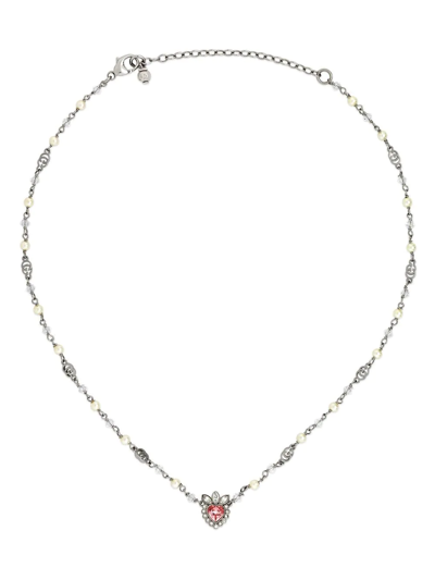Shop Gucci Crystal-embellished Logo-plaque Necklace In Silber