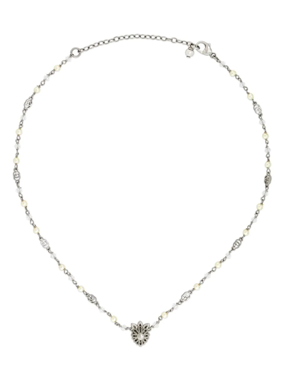 Shop Gucci Crystal-embellished Logo-plaque Necklace In Silber