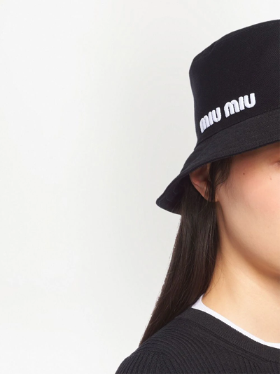 Miu Miu Women's Logo-embroidered Cotton Bucket Hat In Schwarz