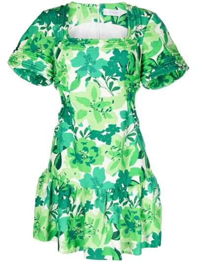 Shop Rebecca Vallance Marguerita Floral-print Cut-out Dress In Green