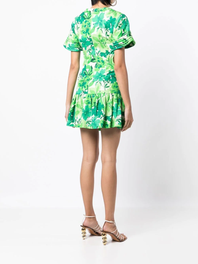Shop Rebecca Vallance Marguerita Floral-print Cut-out Dress In Green