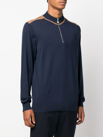 Shop Billionaire Zip Collar Silk-cotton Jumper In Blau