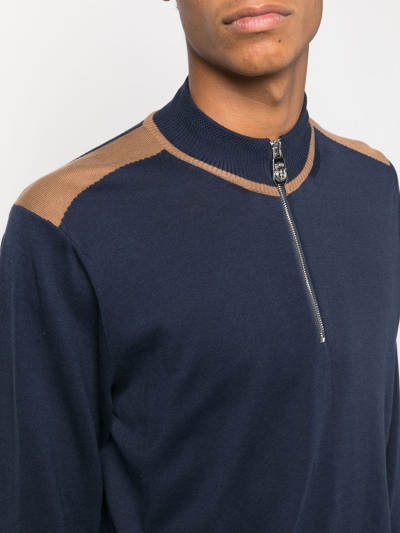 Shop Billionaire Zip Collar Silk-cotton Jumper In Blau