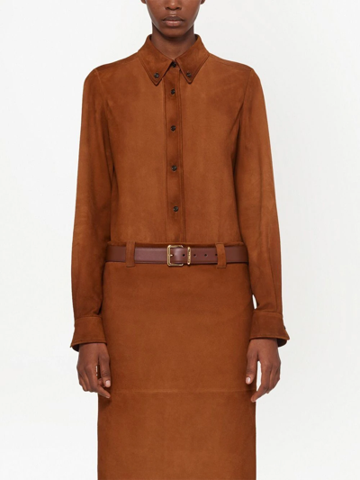 Miu Miu Logo Buckle Belt In Braun