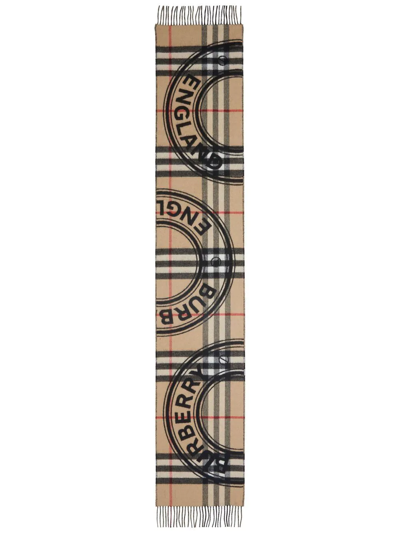 Shop Burberry Montage-print Cashmere Scarf In Nude