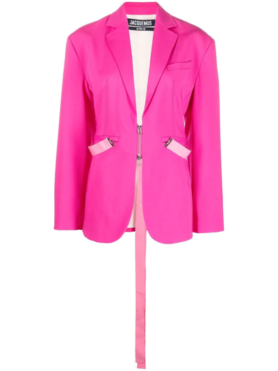 Shop Jacquemus Strap-detail Zip-up Blazer In Rosa