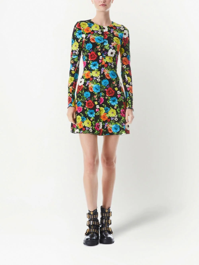 Shop Alice And Olivia Delora Floral-print Mini Dress In Schwarz