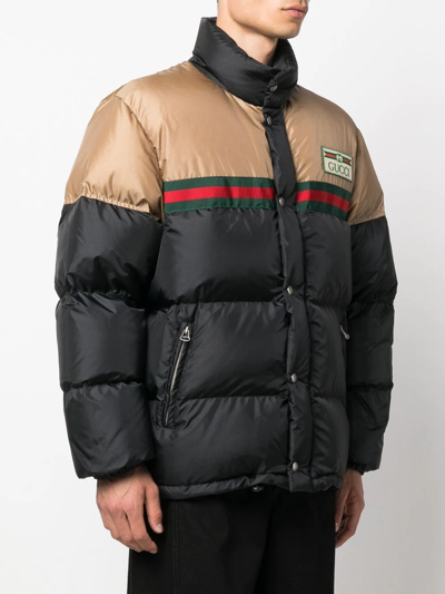 Shop Gucci Web Logo-patch Padded Jacket In Schwarz