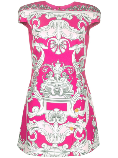 Shop Versace Silver Baroque Mini Shift Dress In Rosa