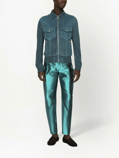 Shop Dolce & Gabbana Perforated Suede Jacket In Blau