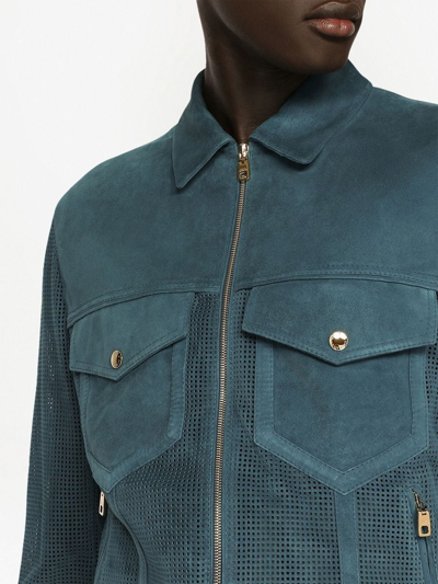 Shop Dolce & Gabbana Perforated Suede Jacket In Blau