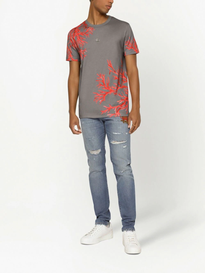 Shop Dolce & Gabbana Coral-print Logo-patch T-shirt In Grau