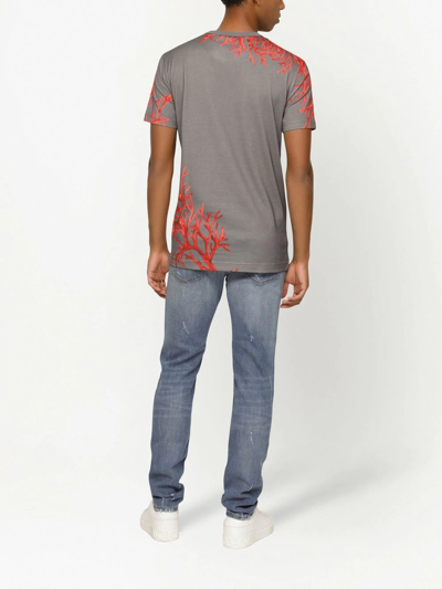 Shop Dolce & Gabbana Coral-print Logo-patch T-shirt In Grau