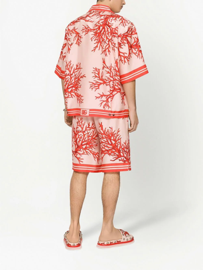 Shop Dolce & Gabbana Coral-print Silk Bermuda Shorts In Rosa