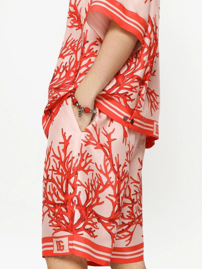 Shop Dolce & Gabbana Coral-print Silk Bermuda Shorts In Rosa